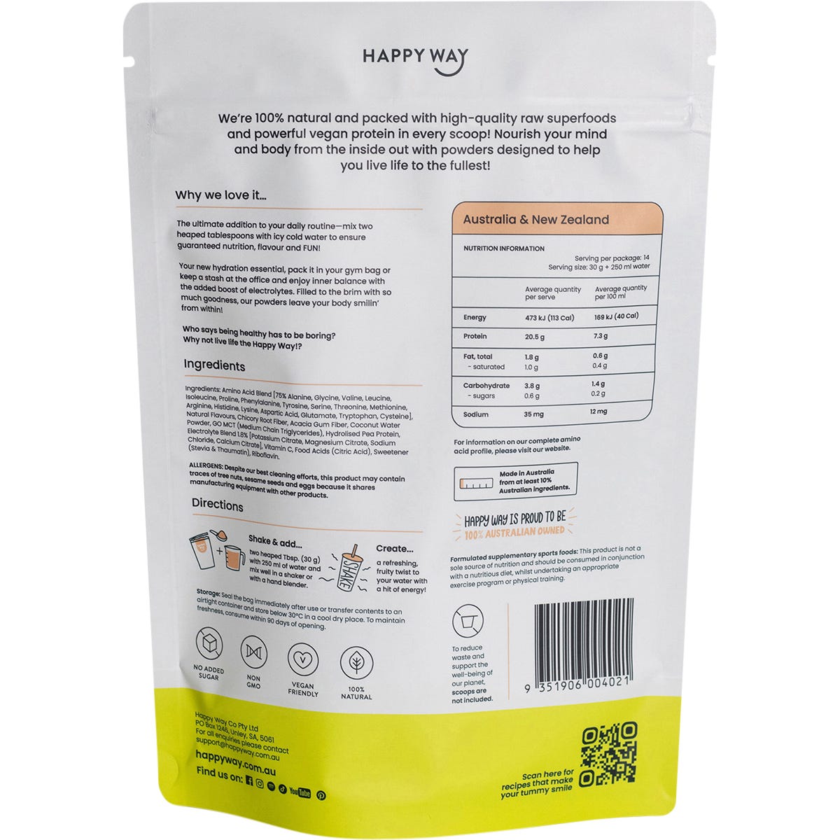 Happy Way Vegan Protein Water Apple Peach 420g - Happy Way