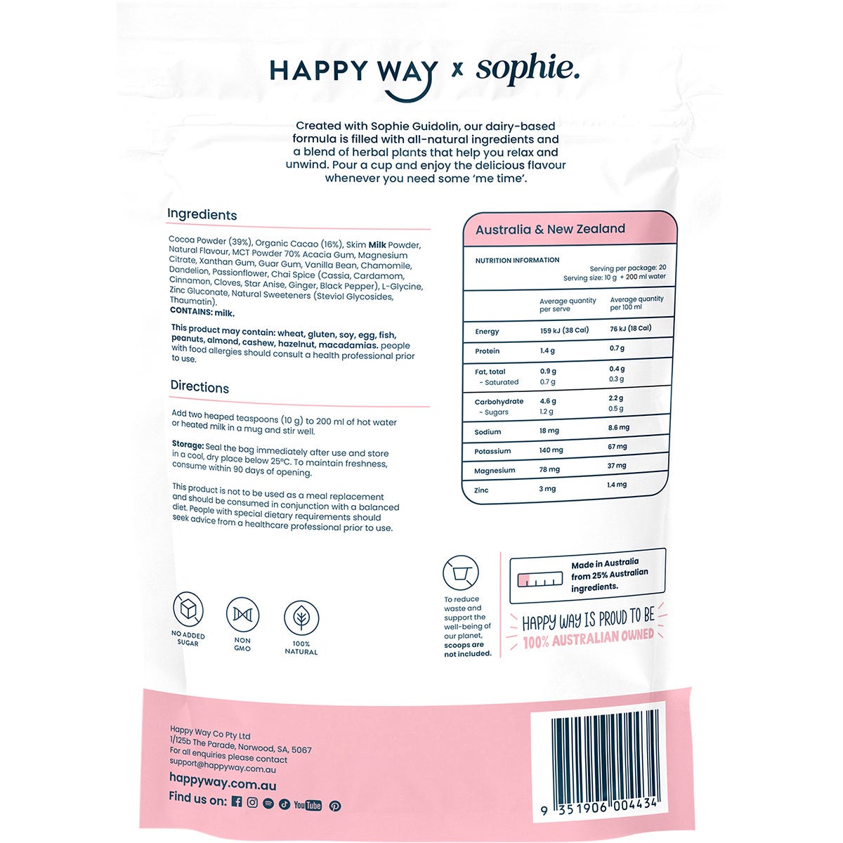 Happy Way Sophie's Hot Choccy Dairy Vanilla Chai 200g - Happy Way