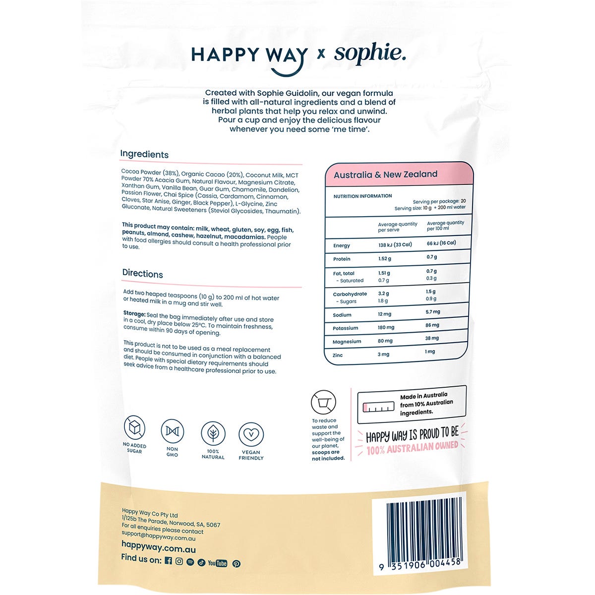 Happy Way Sophie's Hot Choccy Vegan Vanilla Chai 200g - Happy Way