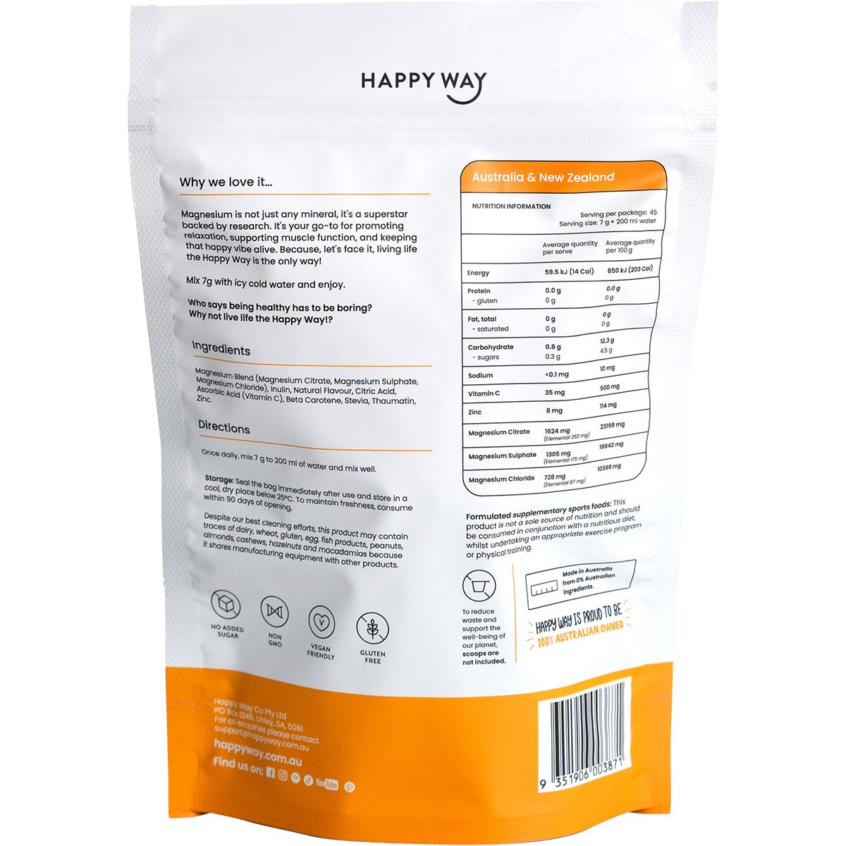 Happy Way Magnesium Powder Orange 315g - Happy Way