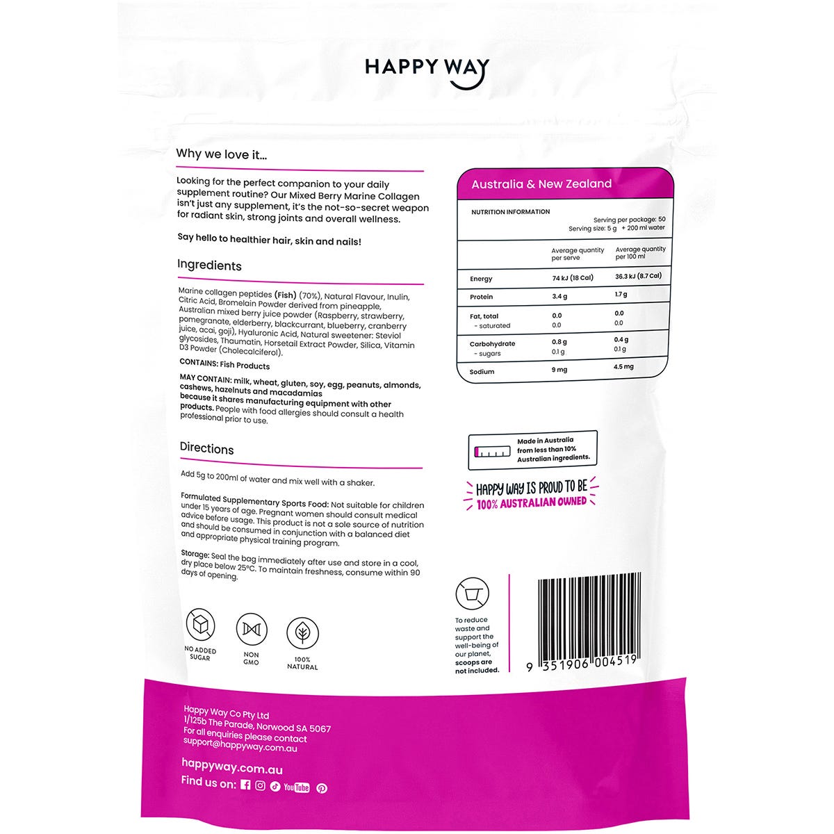 Happy Way Marine Collagen + Vitamin D Mixed Berry 250g - Happy Way