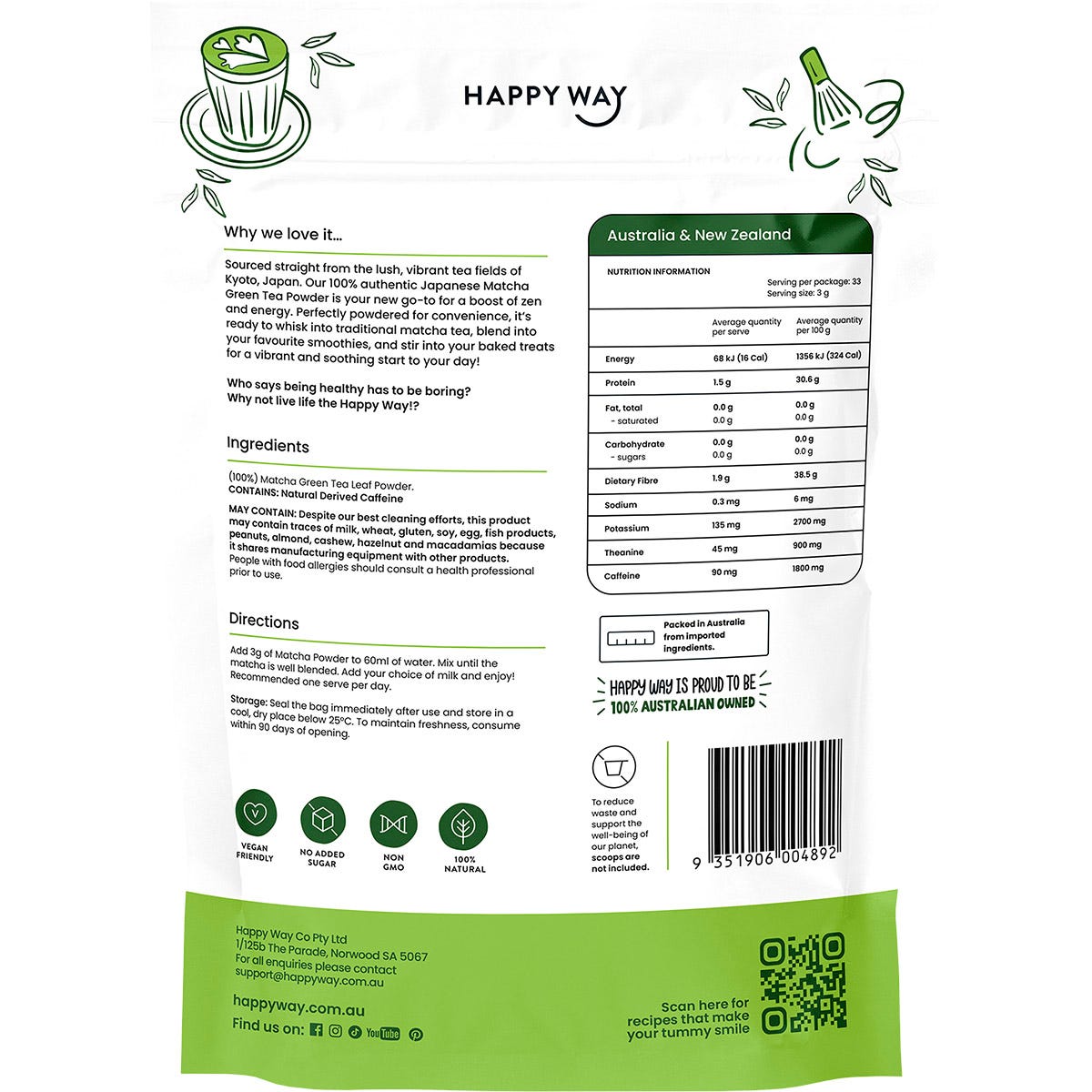 Happy Way Matcha Green Tea Powder 100g - Happy Way