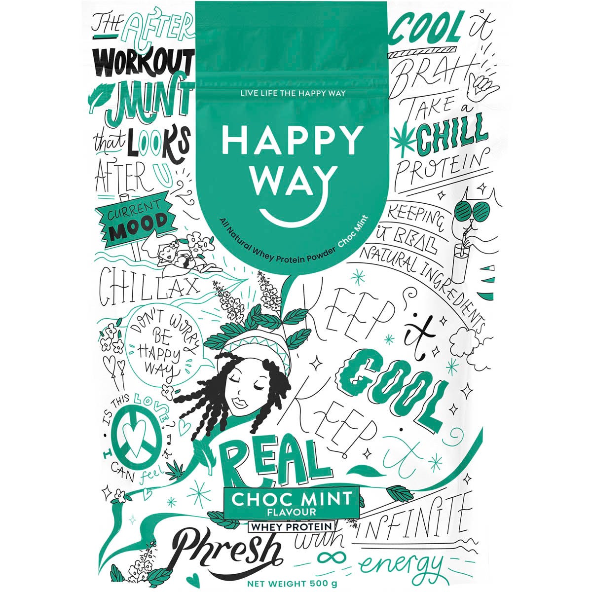 Happy Way Whey Protein Powder Choc Mint 500g - Happy Way
