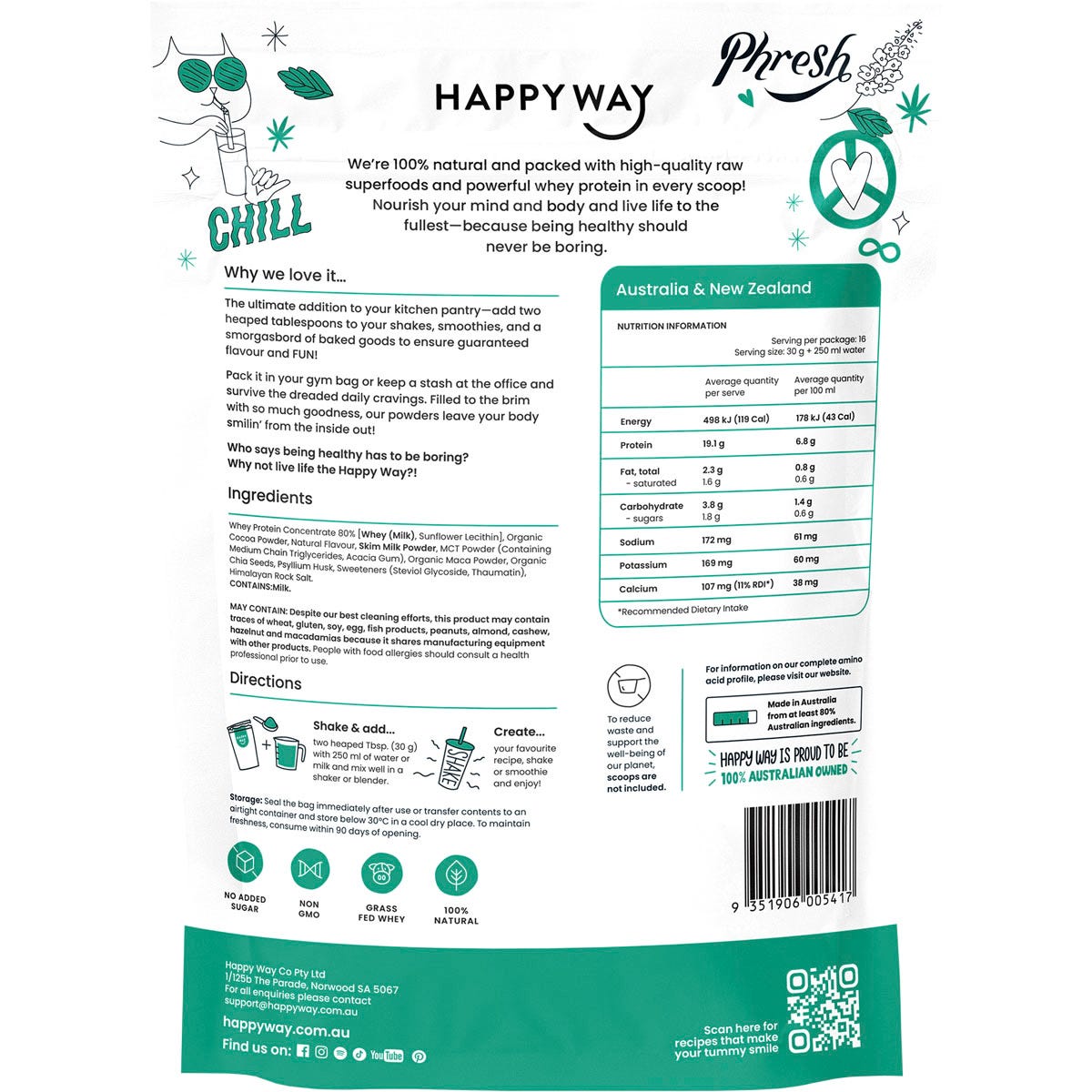 Happy Way Whey Protein Powder Choc Mint 500g - Happy Way
