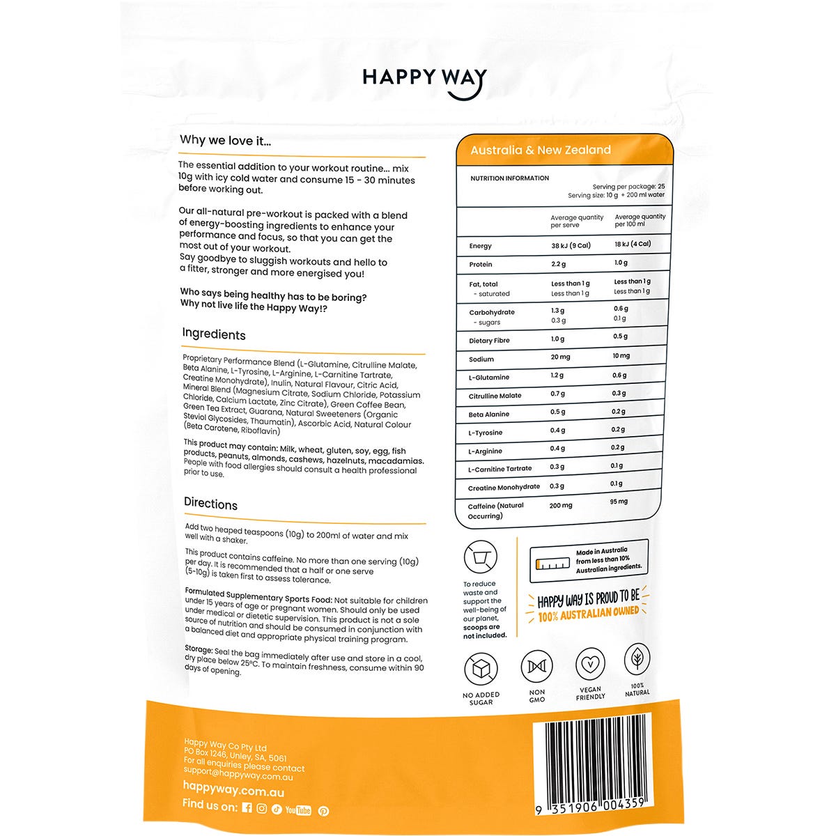 Happy Way Pre-Workout Powder Passionfruit 250g - Happy Way