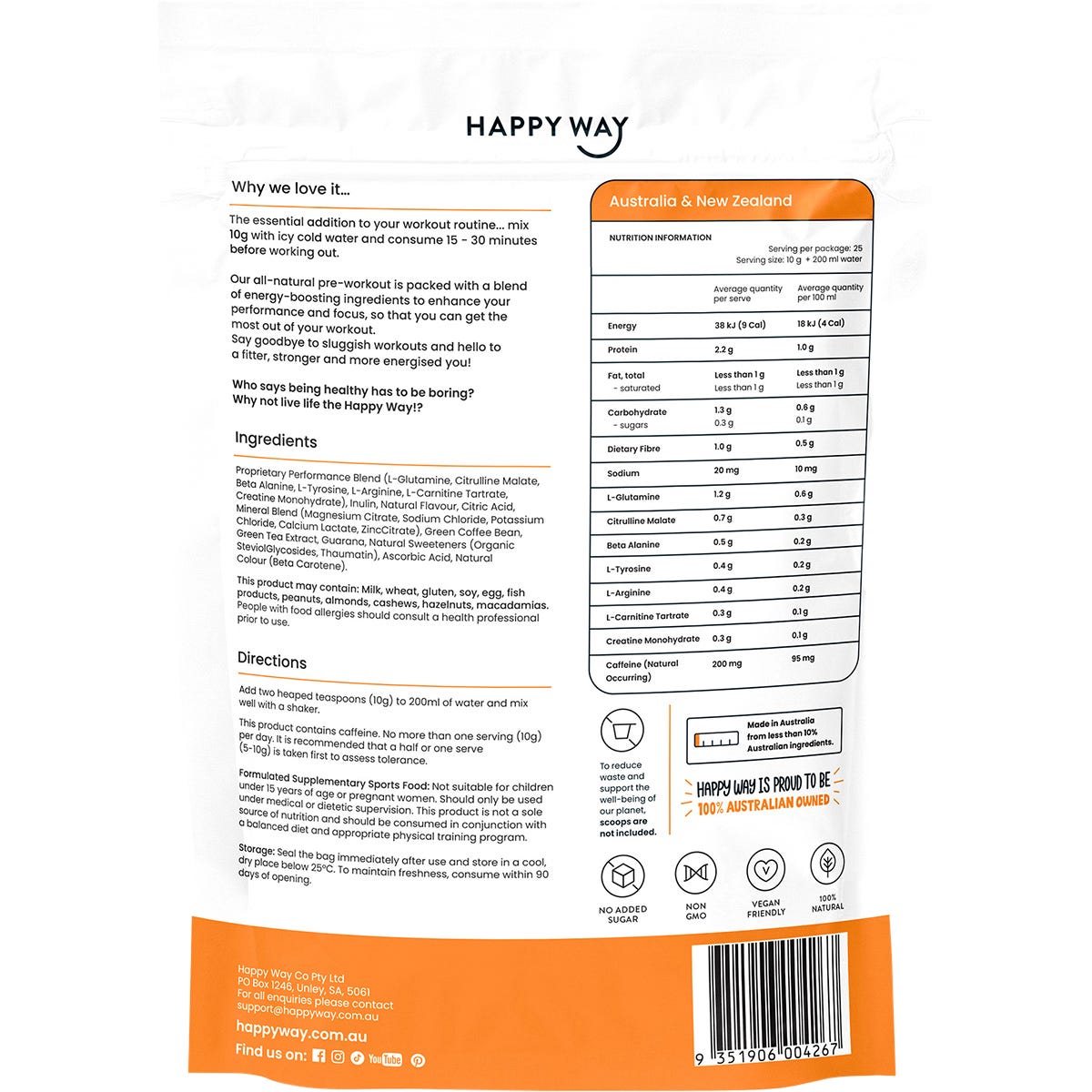 Happy Way Pre-Workout Powder Mango 250g - Happy Way