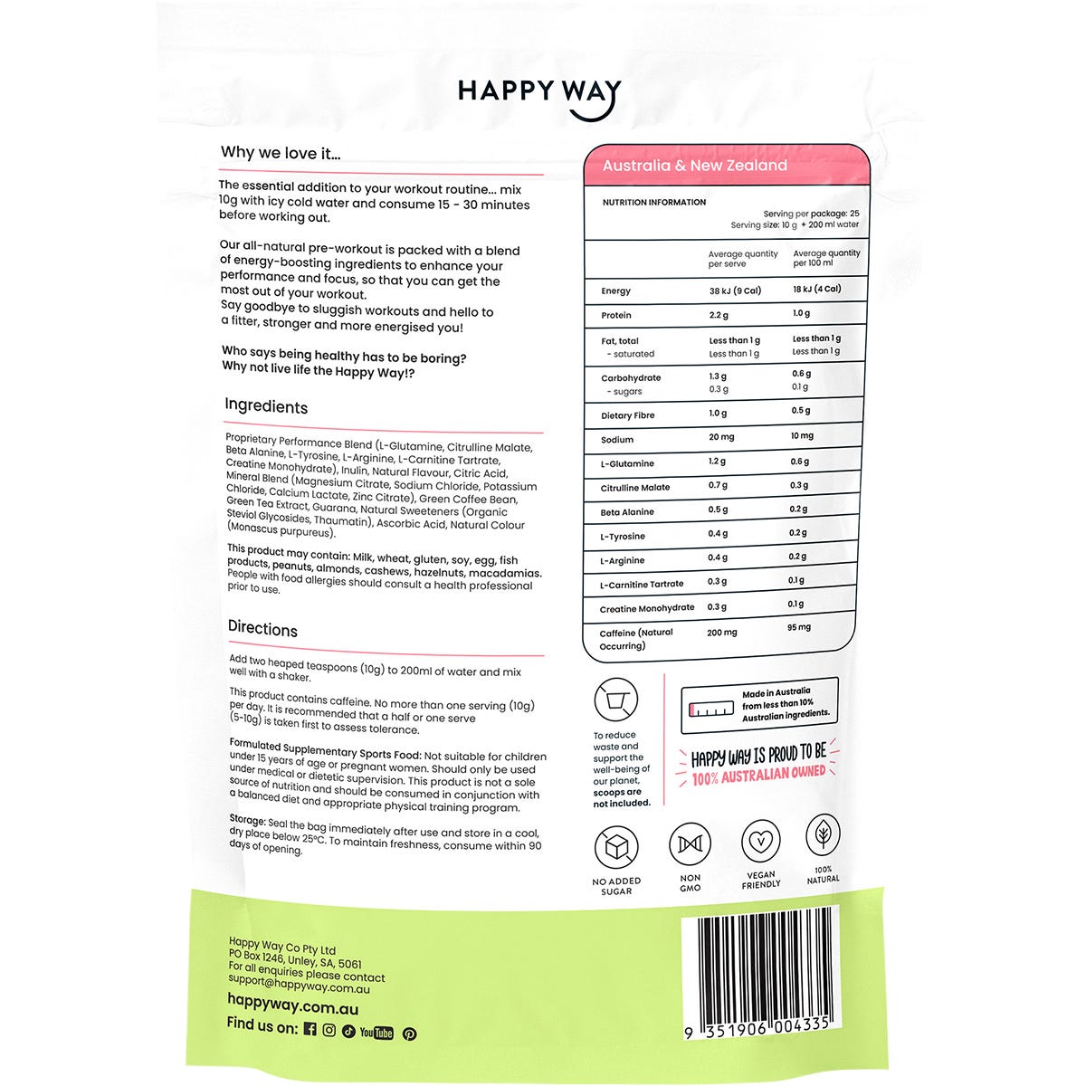Happy Way Pre-Workout Powder Strawberry Kiwi 250g - Happy Way
