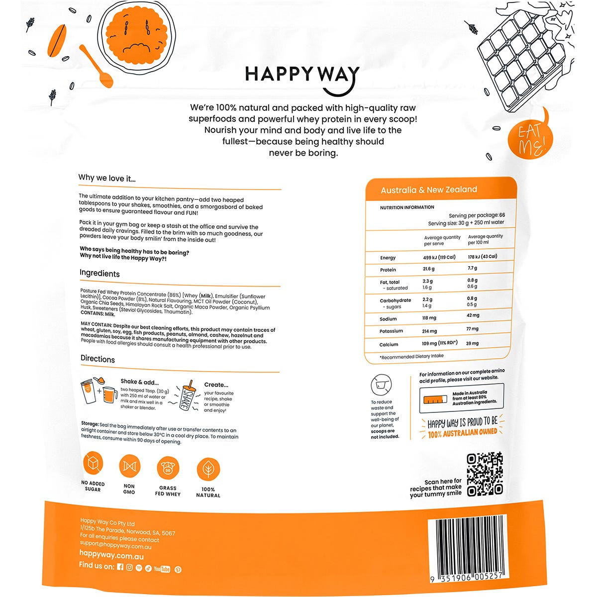 Happy Way Whey Protein Powder Chocolate 2kg - Happy Way