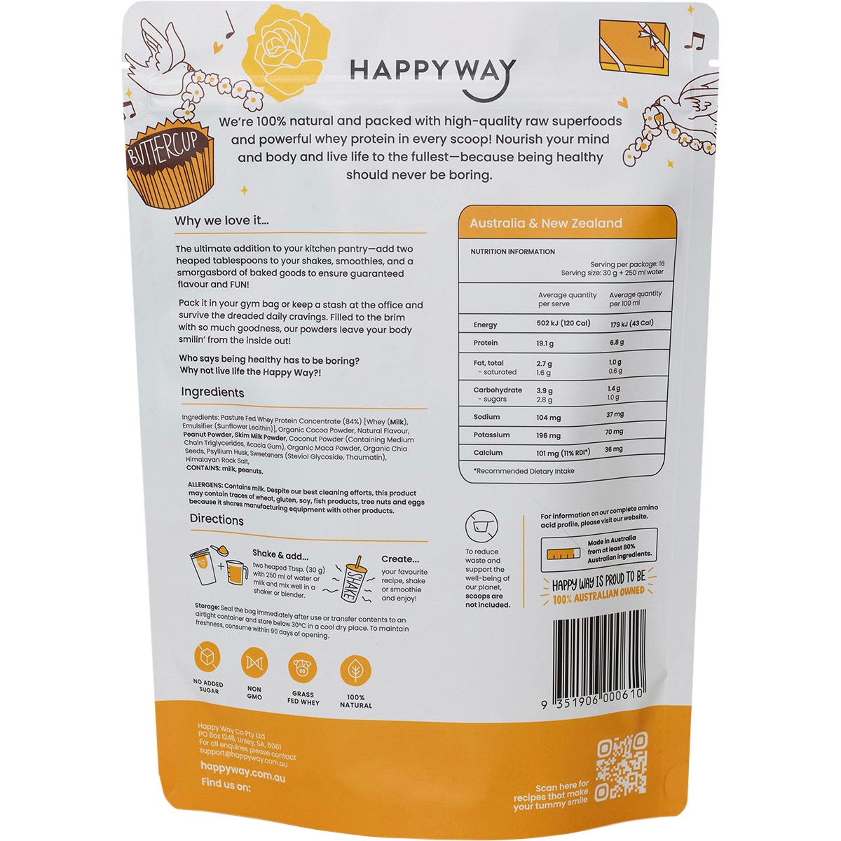 Happy Way Whey Protein Powder Choc Peanut Butter 500g - Happy Way