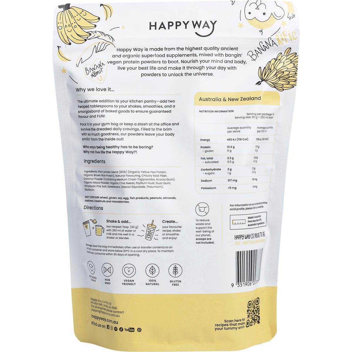 Happy Way Vegan Protein Powder Banana 500g - Happy Way