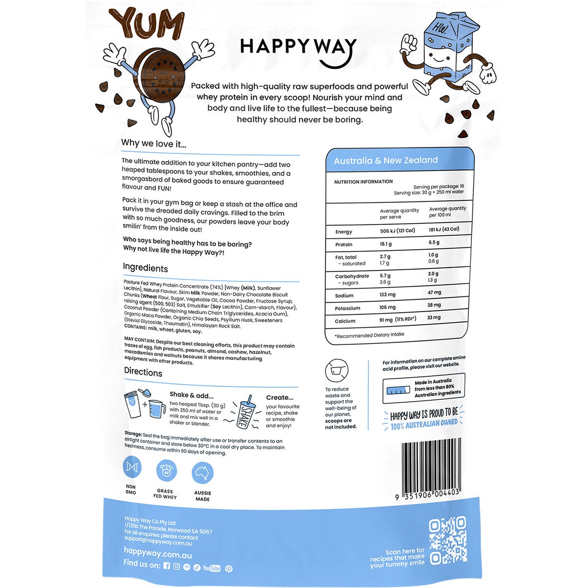 Happy Way Whey Protein Powder Cookies & Cream 500g - Happy Way