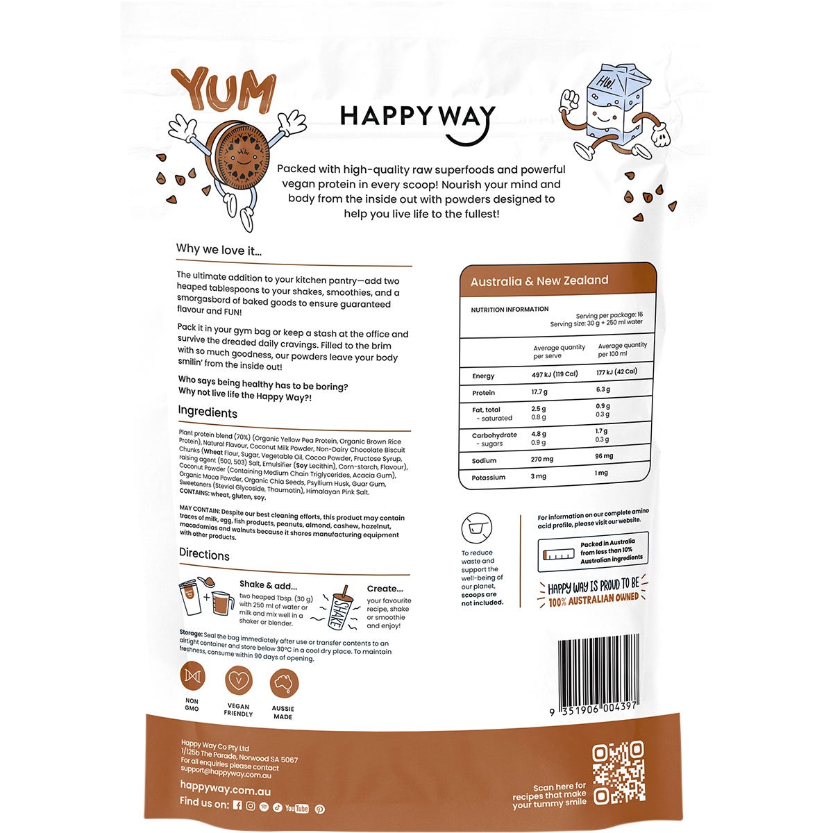 Happy Way Vegan Protein Powder Cookies & Cream 500g - Happy Way