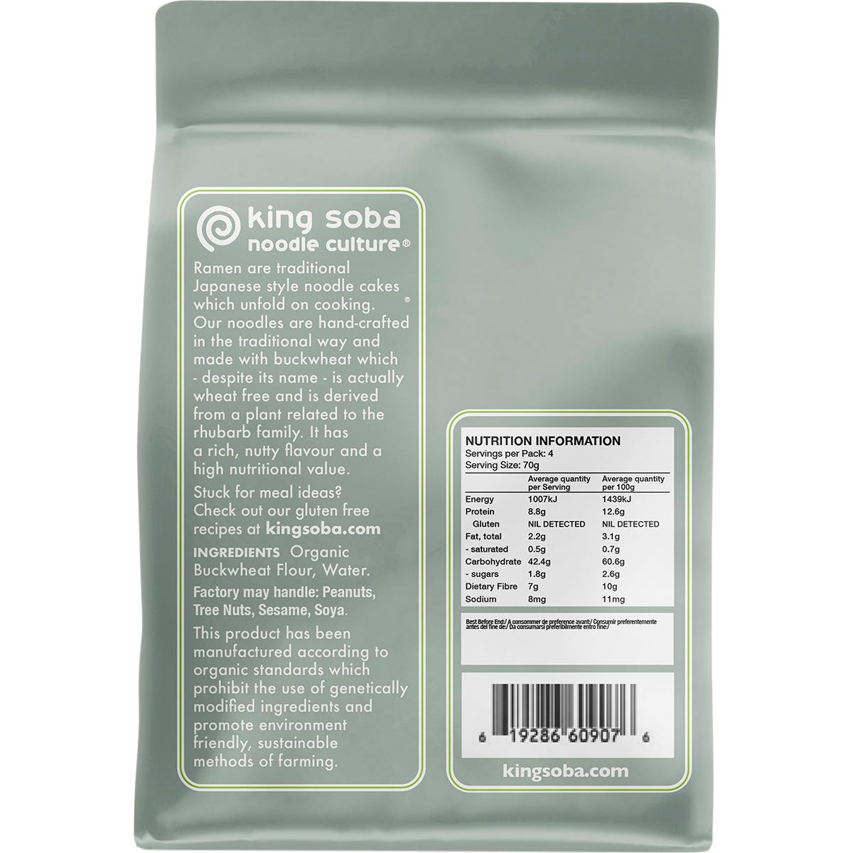 King Soba Organic Buckwheat Ramen Noodles 280g - King Soba