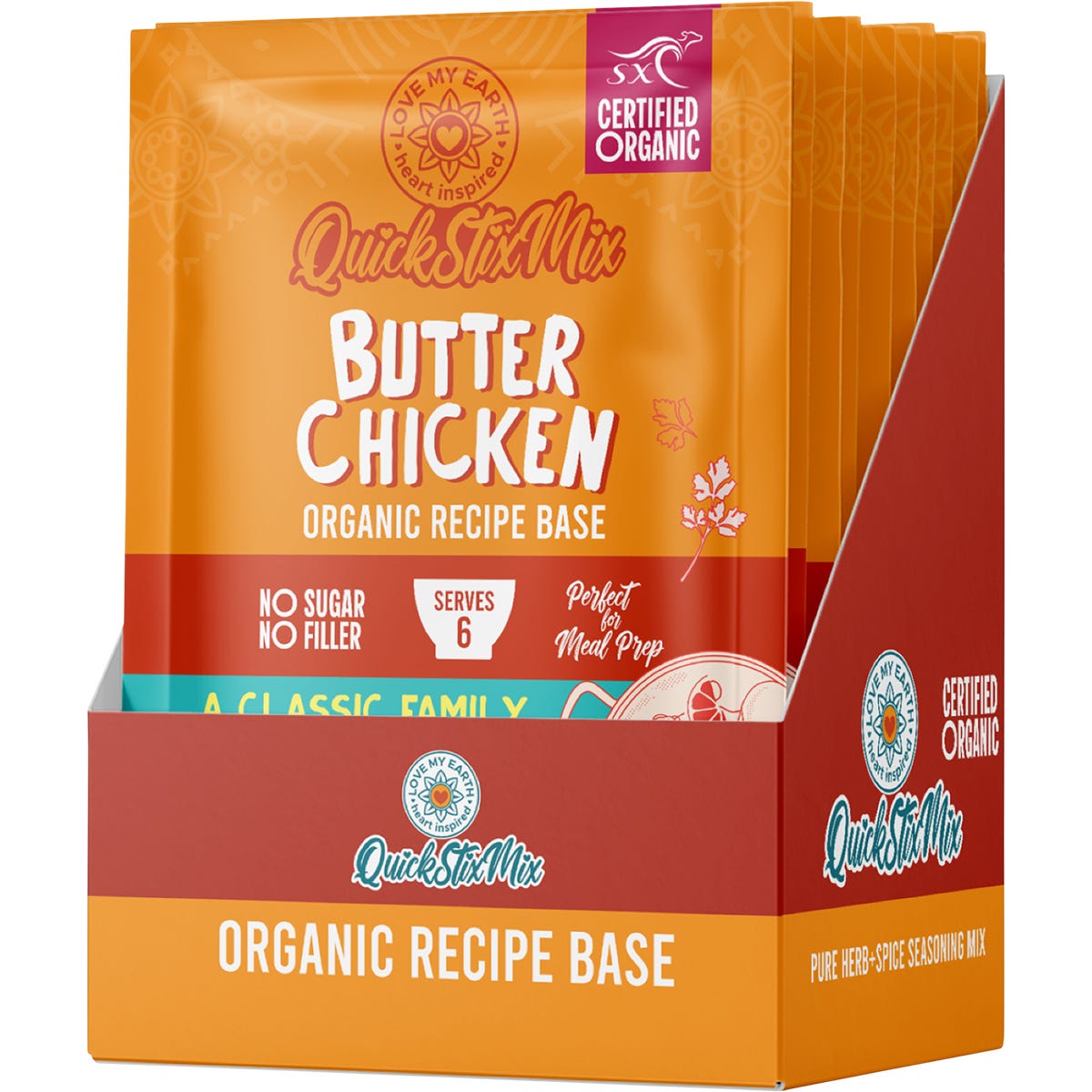 Love My Earth Quick Stix Mix Organic Recipe Base Butter Chicken 10x45g - Love My Earth