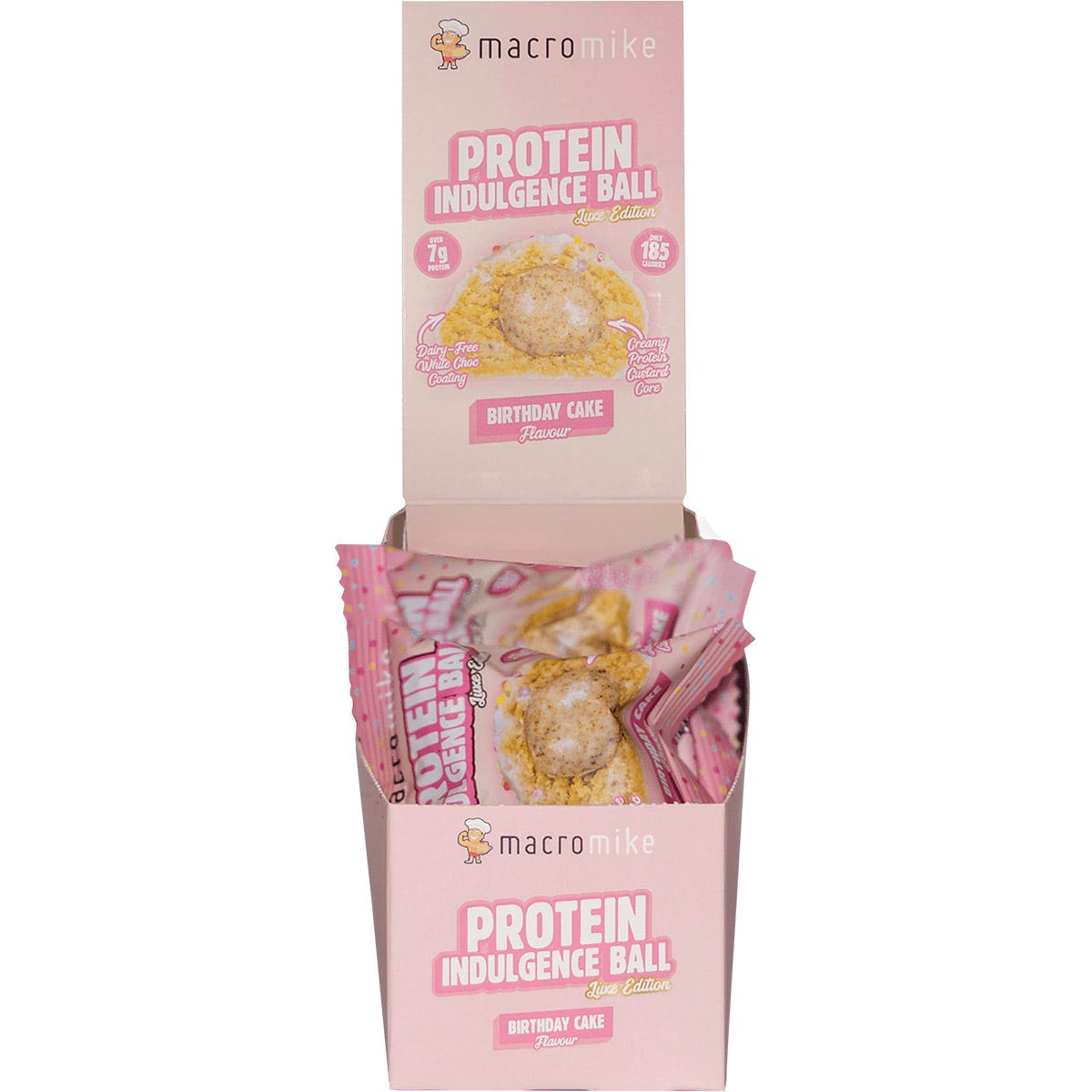 MACRO MIKE Protein Indulgence Ball Birthday Cake 12x40g - MACRO MIKE