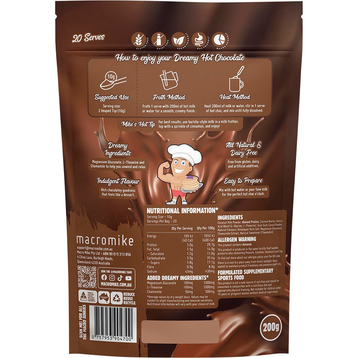 MACRO MIKE Dreamy Hot Chocolate Creamy Rich Choc 200g - MACRO MIKE