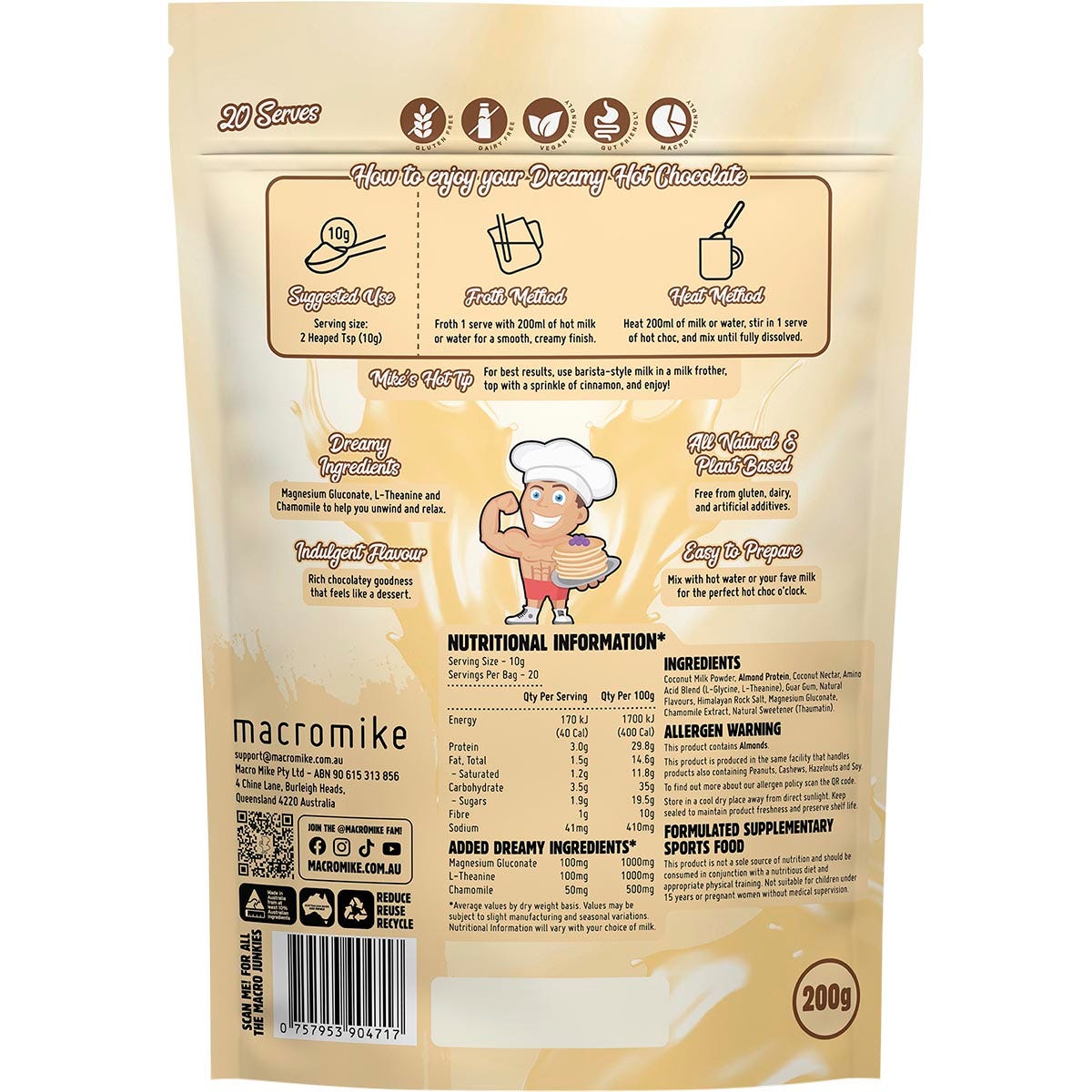 MACRO MIKE Dreamy Hot Chocolate Creamy White Choc 200g - MACRO MIKE
