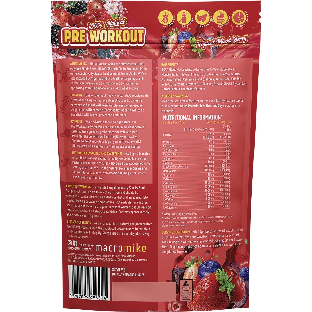 MACRO MIKE Pre Workout Tropical Mixed Berry 300g - MACRO MIKE