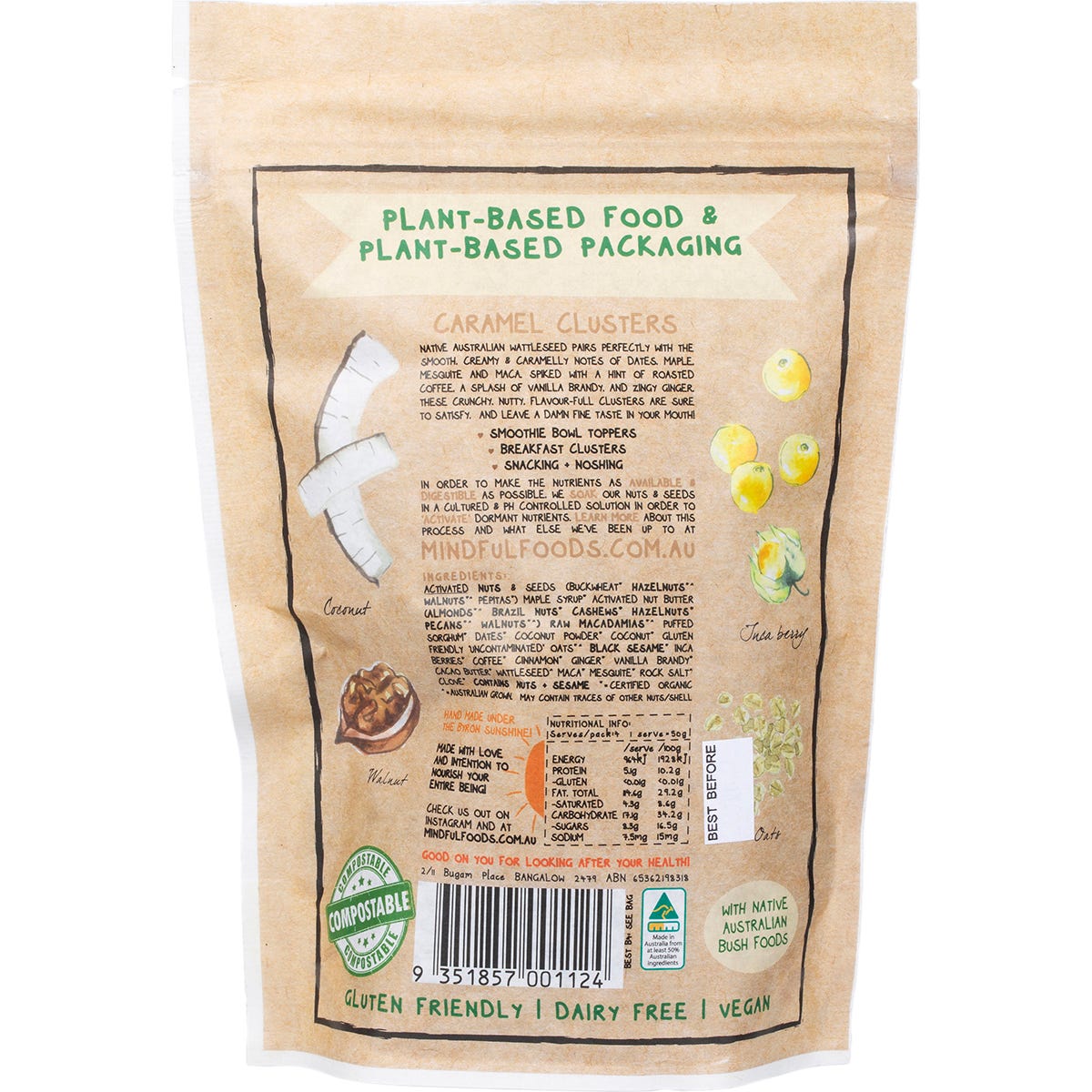 Mindful Foods Caramel Clusters Native Wattle Seed Organic & Activated 200g - Mindful Foods