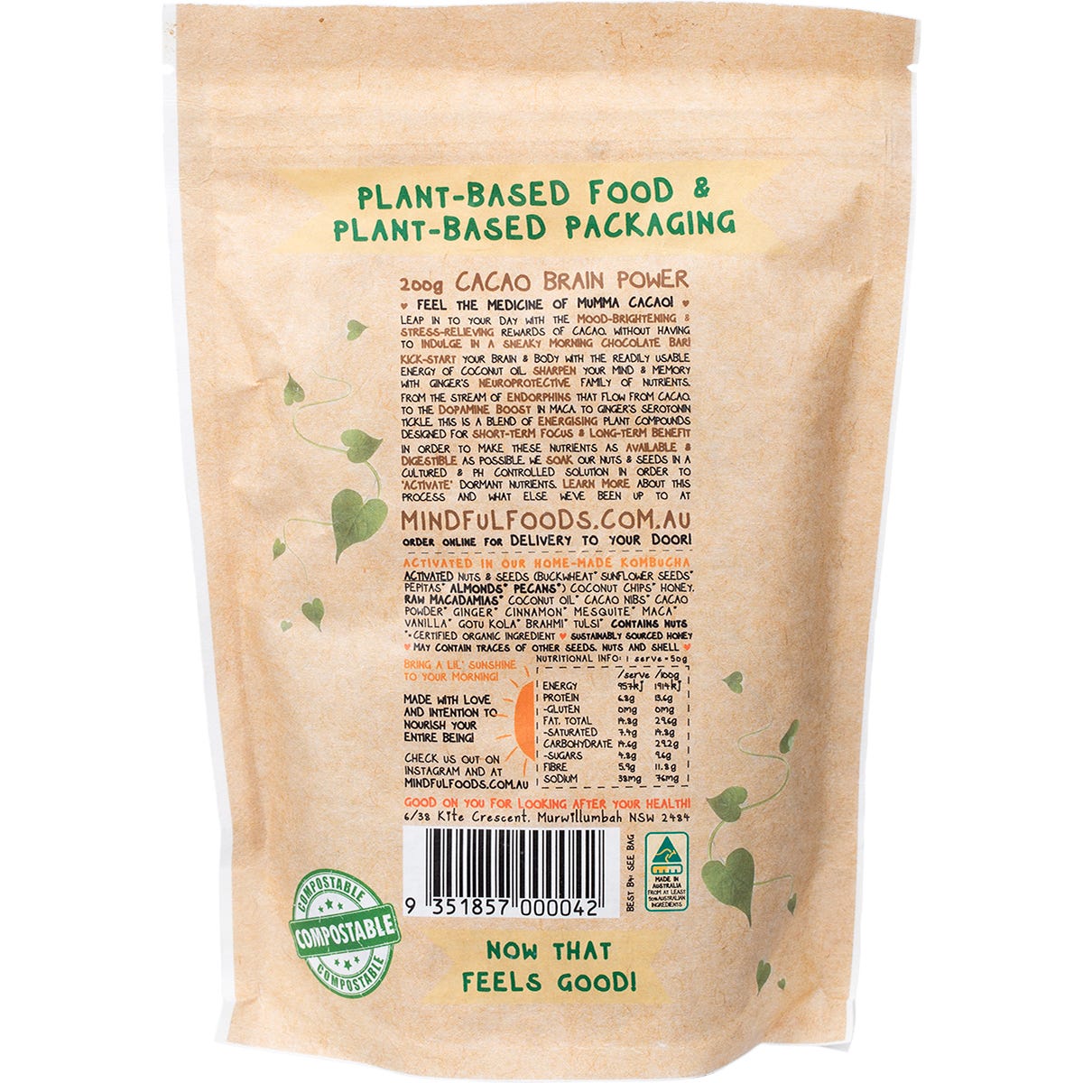 Mindful Foods Cacao Brain Power Granola Organic & Activated 200g - Mindful Foods