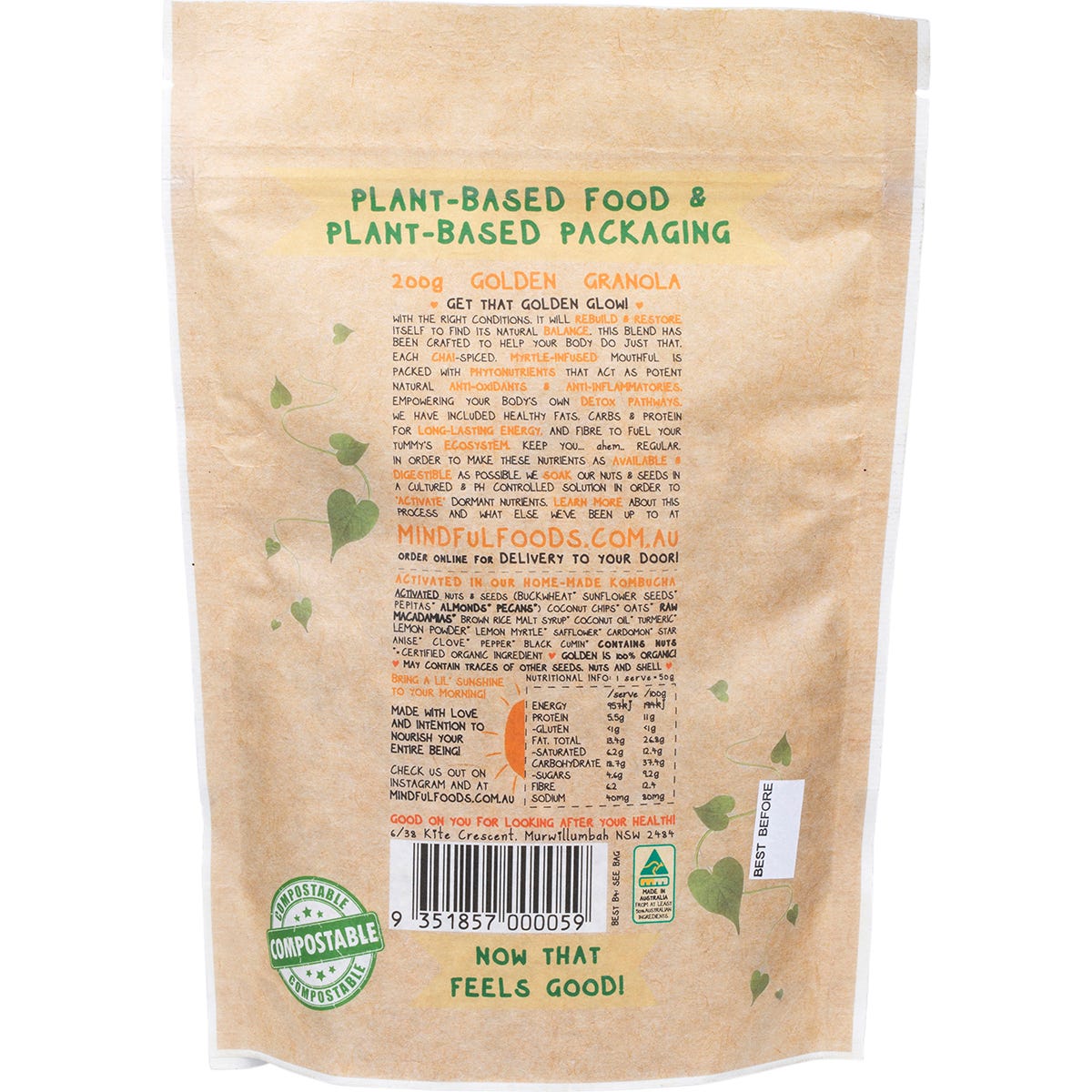 Mindful Foods Golden Granola Organic & Activated 200g - Mindful Foods