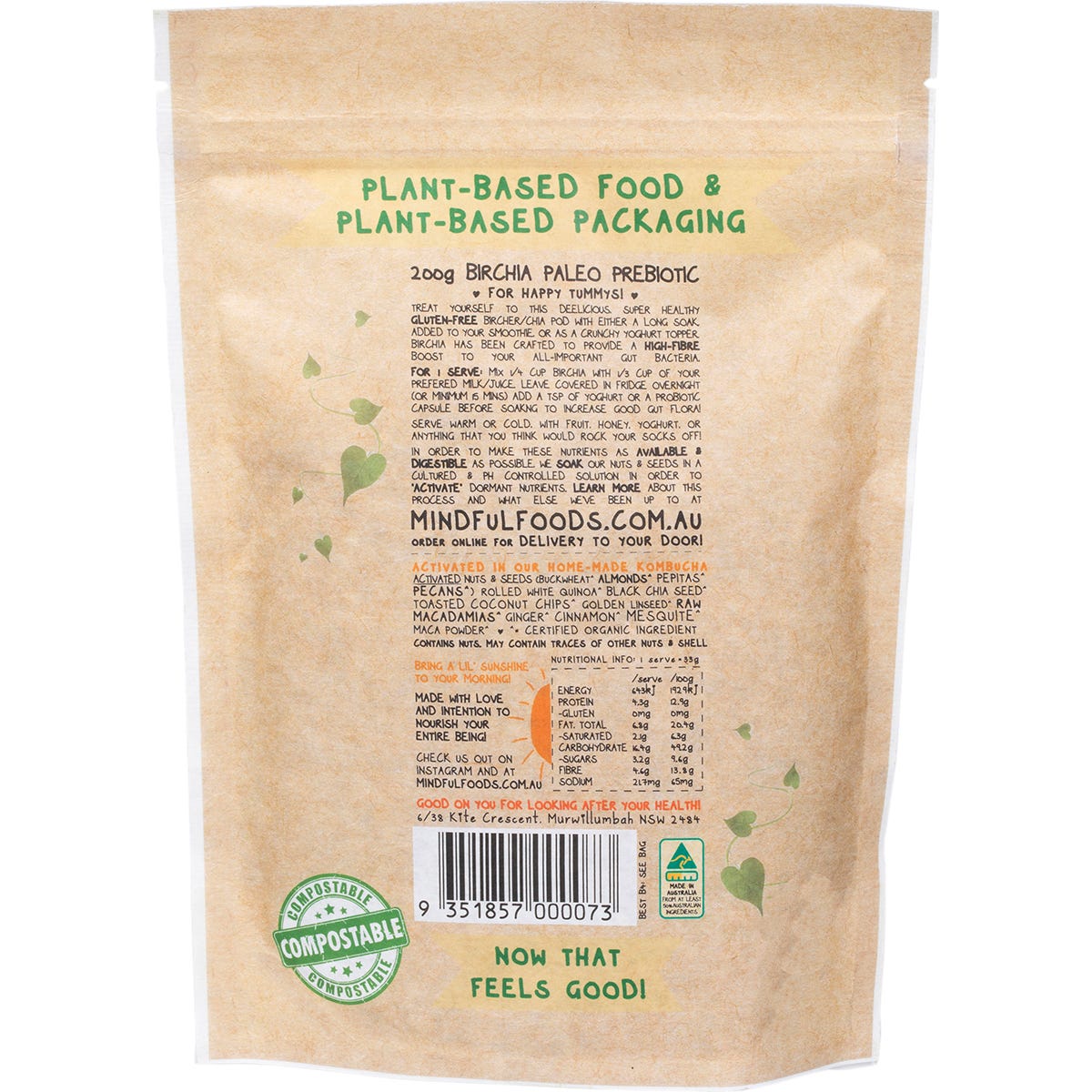 Mindful Foods Birchia Paleo Prebiotic Granola Organic & Activated 200g - Mindful Foods