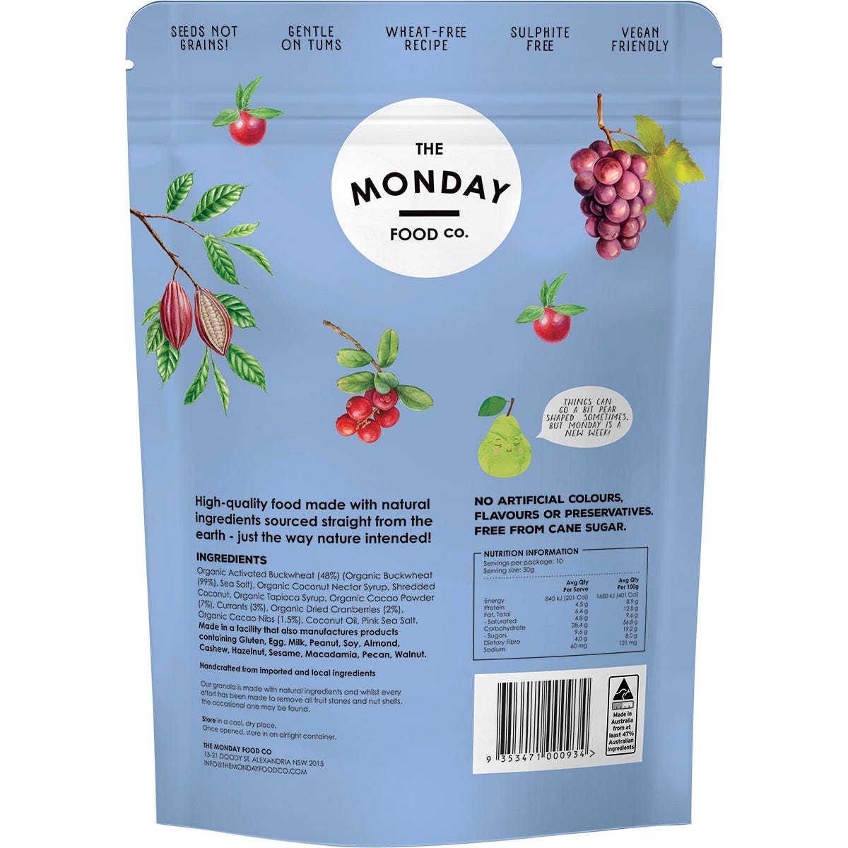 The Monday Food Co. Activated Buckwheat Granola Cacao Berry 500g - The Monday Food Co.