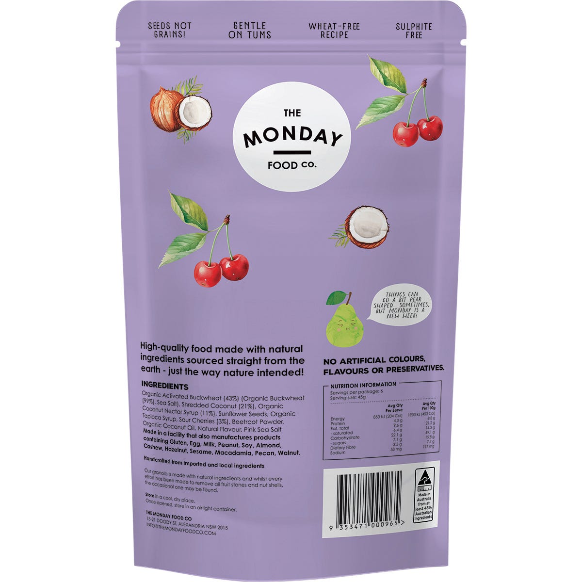 The Monday Food Co. Activated Buckwheat Granola Sour Cherry 270g - The Monday Food Co.