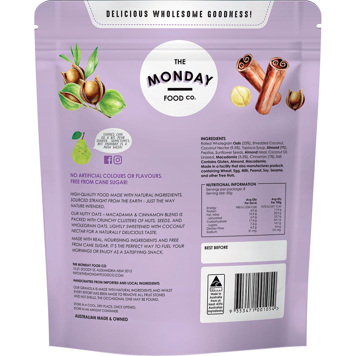The Monday Food Co. Nutty Oats Gourmet Granola Macadamia & Cinnamon 400g - The Monday Food Co.