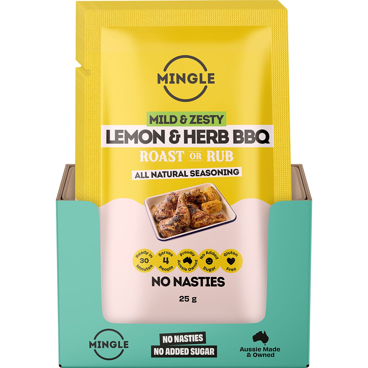 Mingle Lemon & Herb BBQ Roast Or Rub All Natural Seasoning 12x25g - Mingle
