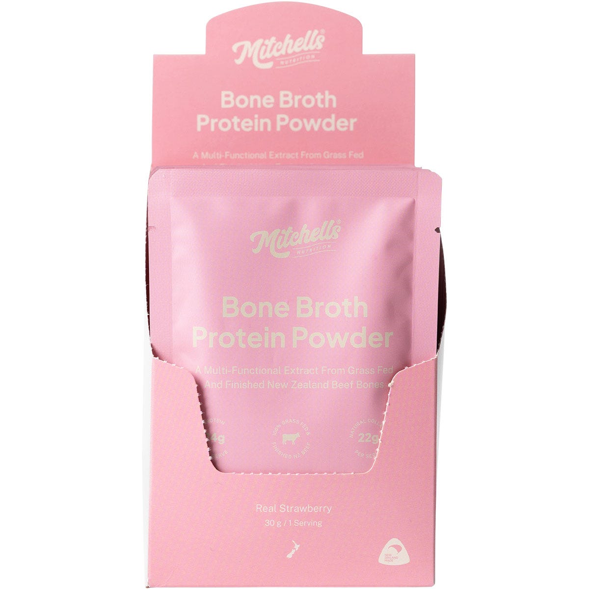 Mitchells Nutrition Bone Broth Protein Powder Real Strawberry 10x30g - Mitchells Nutrition