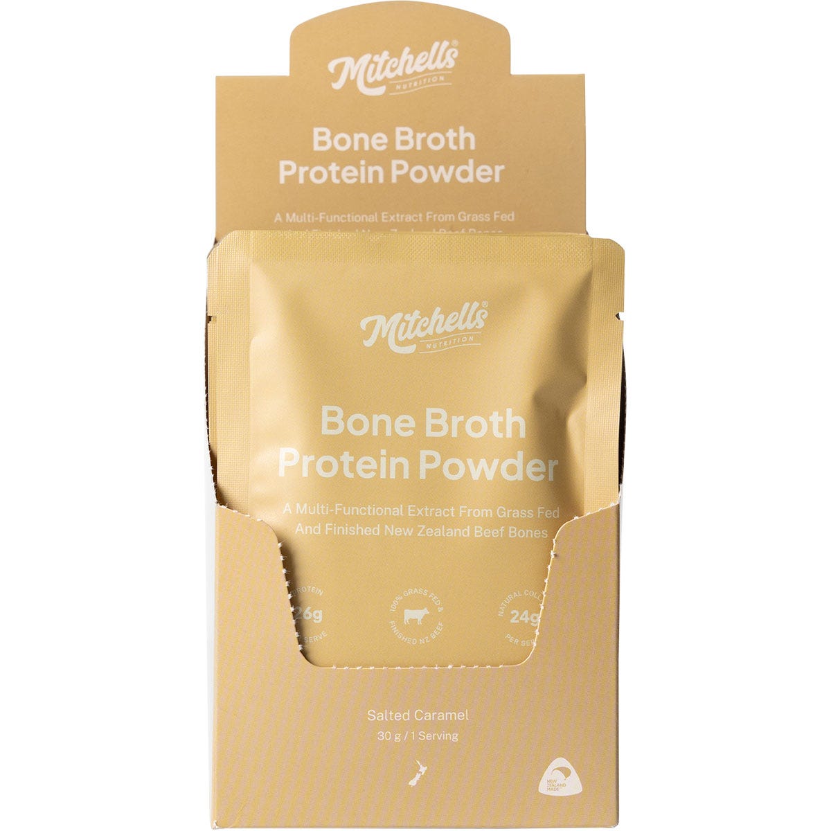 Mitchells Nutrition Bone Broth Protein Powder Salted Caramel 10x30g - Mitchells Nutrition