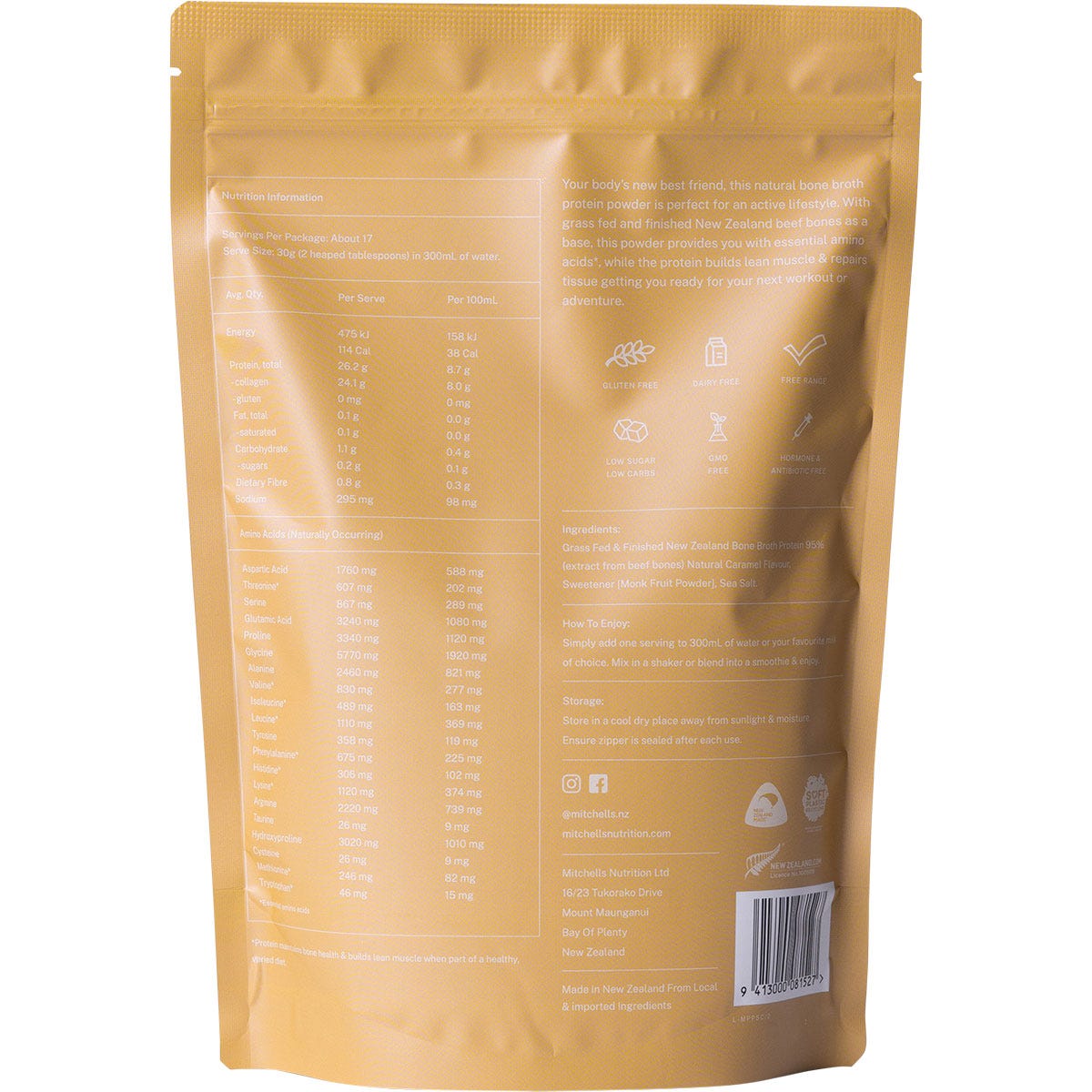 Mitchells Nutrition Bone Broth Protein Powder Salted Caramel 500g - Mitchells Nutrition