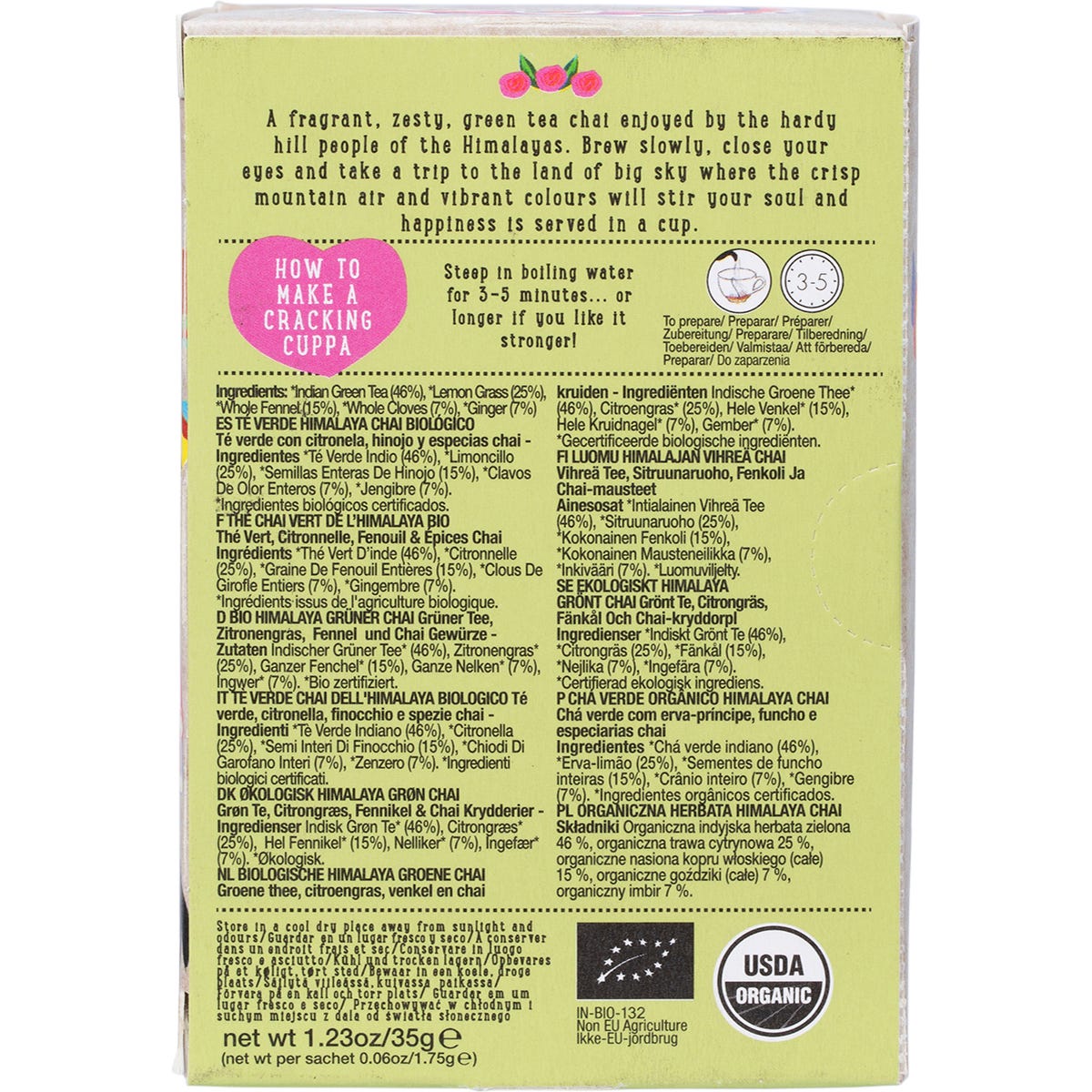 Ministry of Tea Organic Himalaya Green Chai Tea Bags 20pk - Ministry of Tea