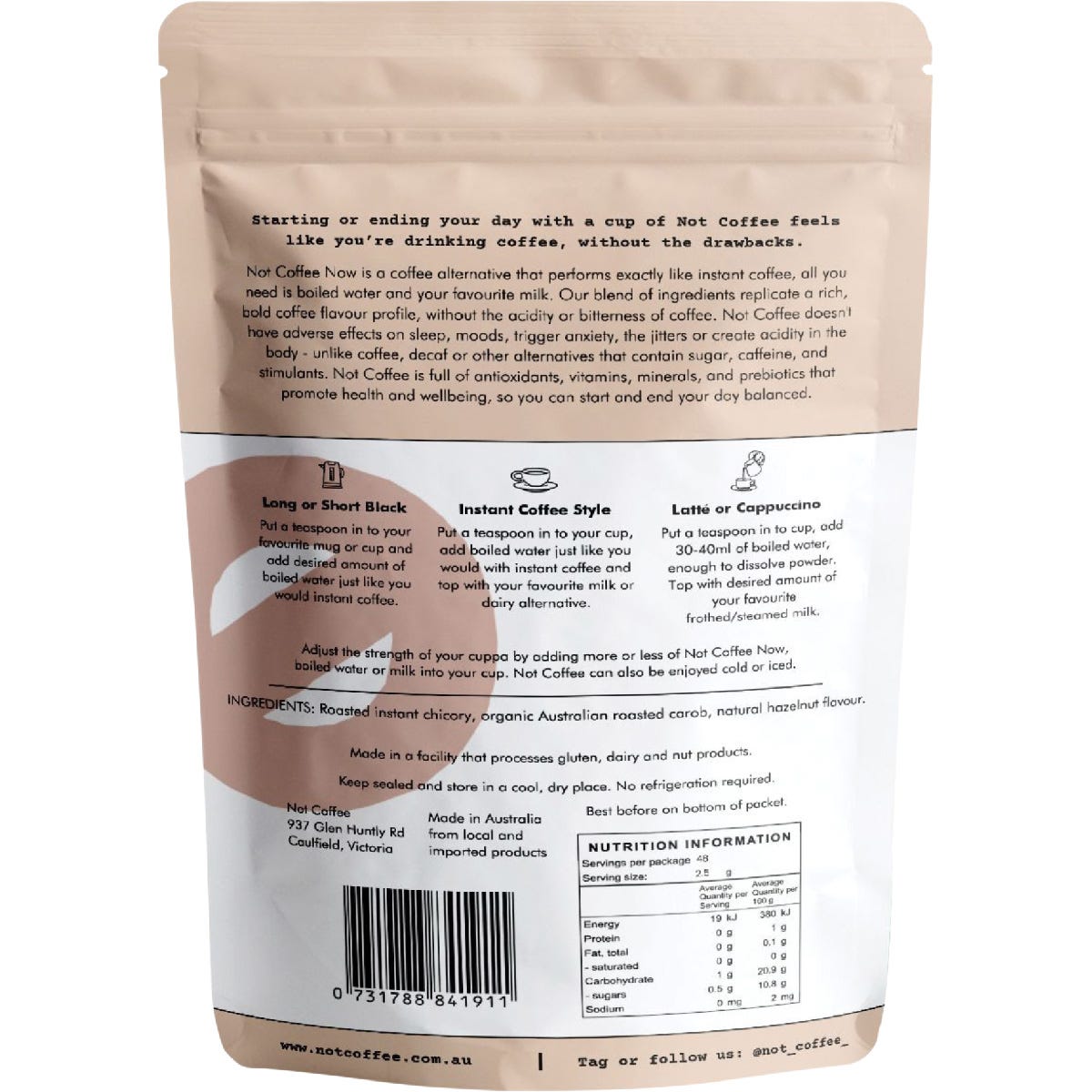 Not Coffee Instant Coffee Alternative Hazelnut 120g - Not Coffee