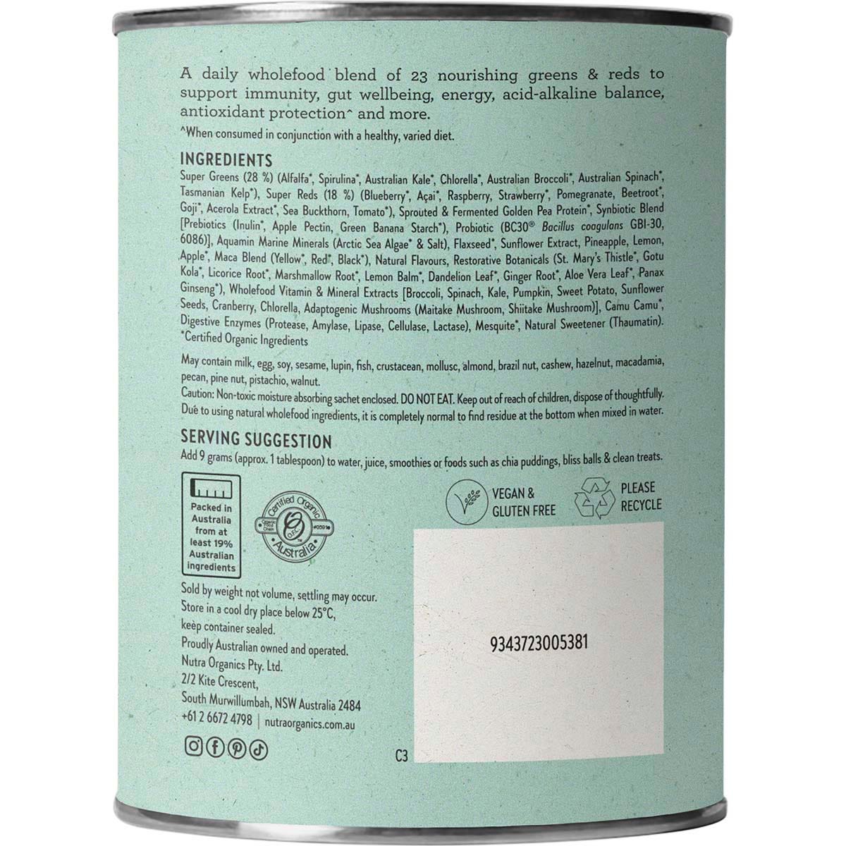Nutra Organics Super Greens + Reds 150g - Nutra Organics