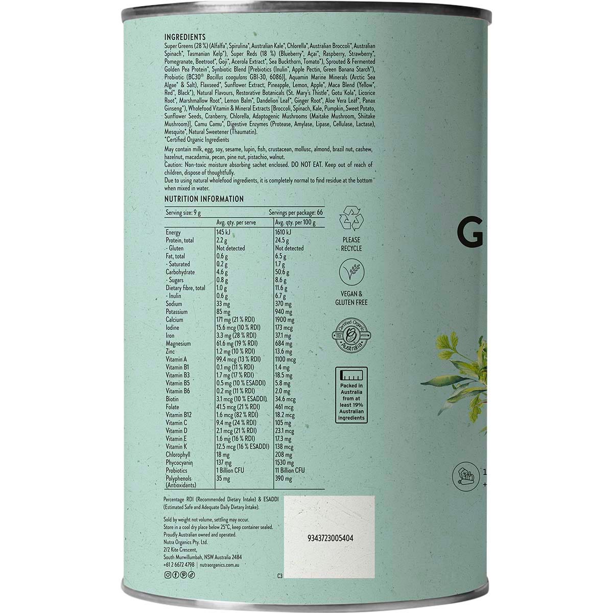 Nutra Organics Super Greens + Reds 600g - Nutra Organics