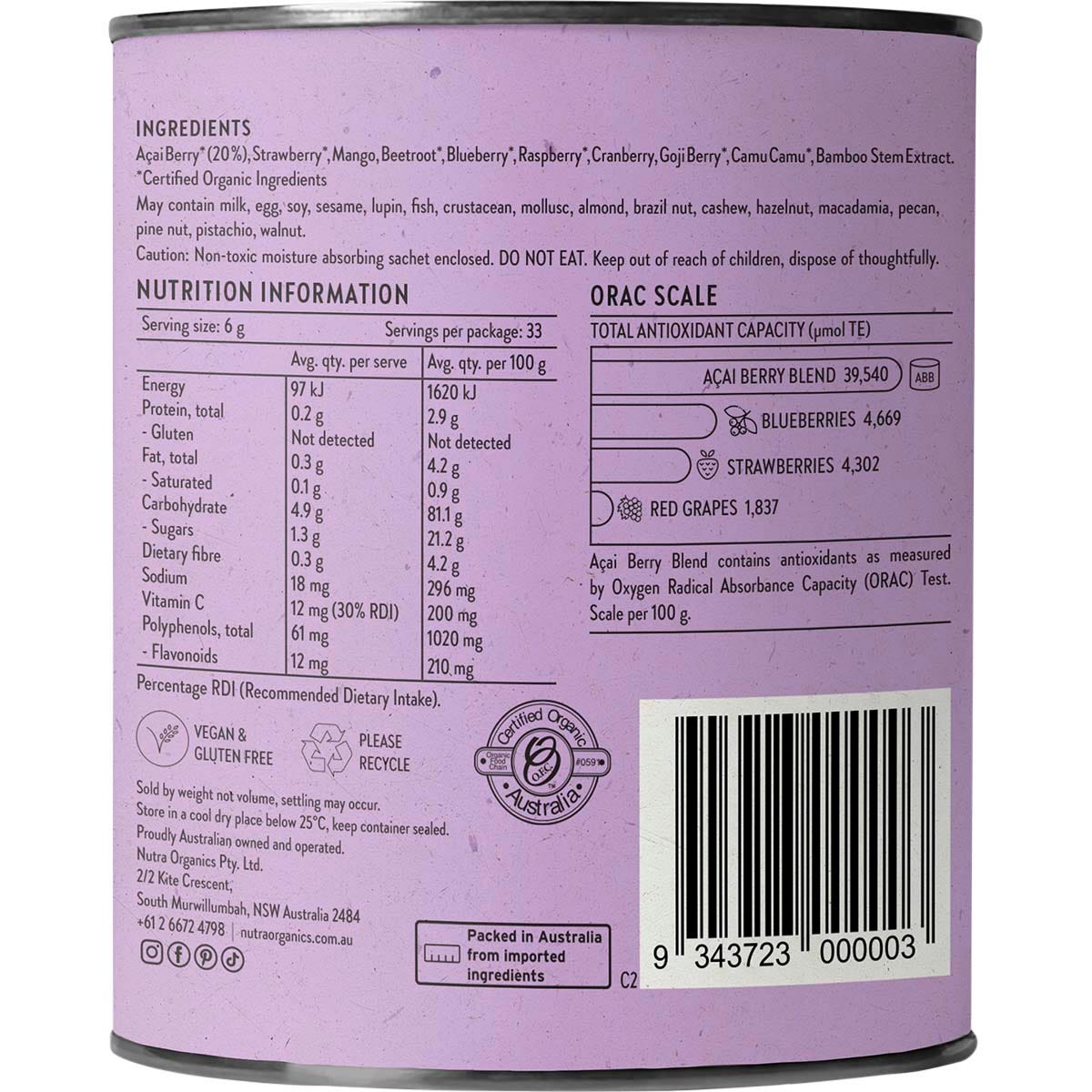 Nutra Organics Acai Berry Blend 200g - Nutra Organics
