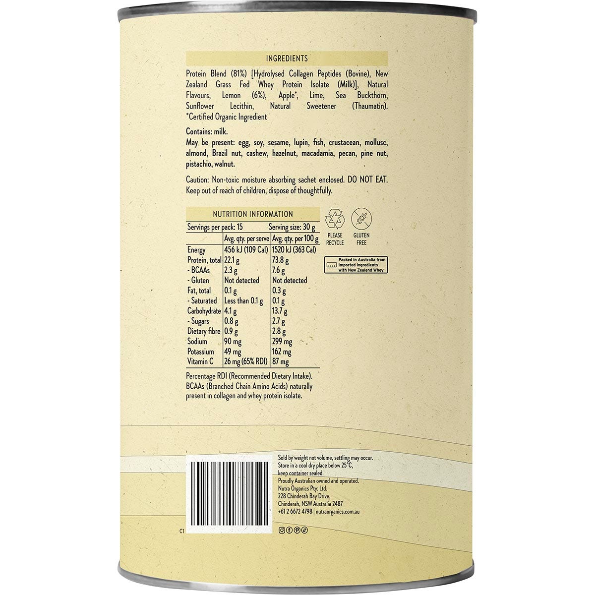 Nutra Organics Protein Water Lemonade 450g - Nutra Organics