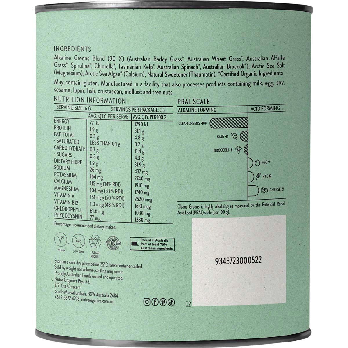 Nutra Organics Clean Greens 200g - Nutra Organics