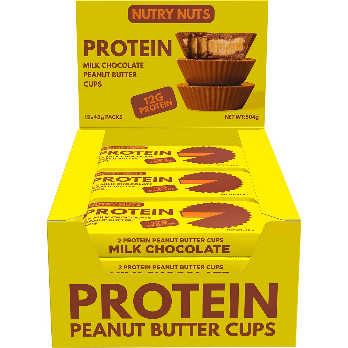 Nutry Nuts Protein Peanut Butter Cups Milk Chocolate 12x42g - Nutry Nuts