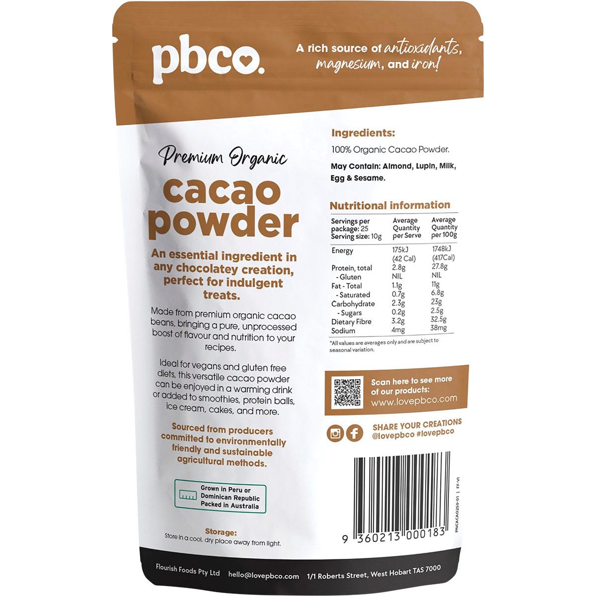 PBco Organic Cacao Powder 250g - PBco