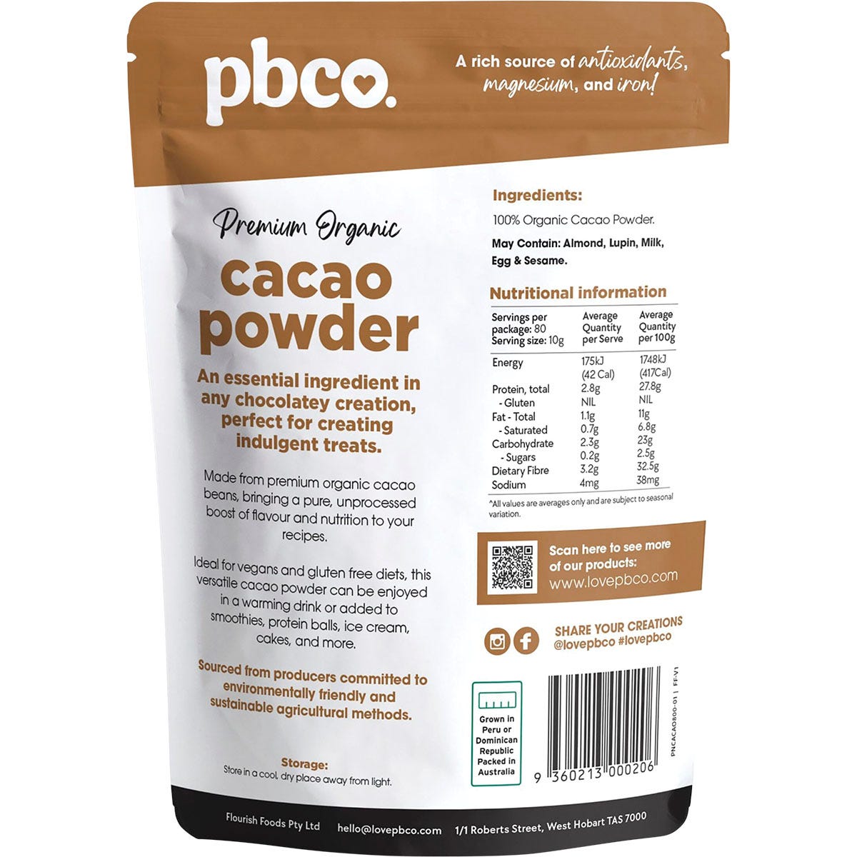 PBco Organic Cacao Powder 800g - PBco