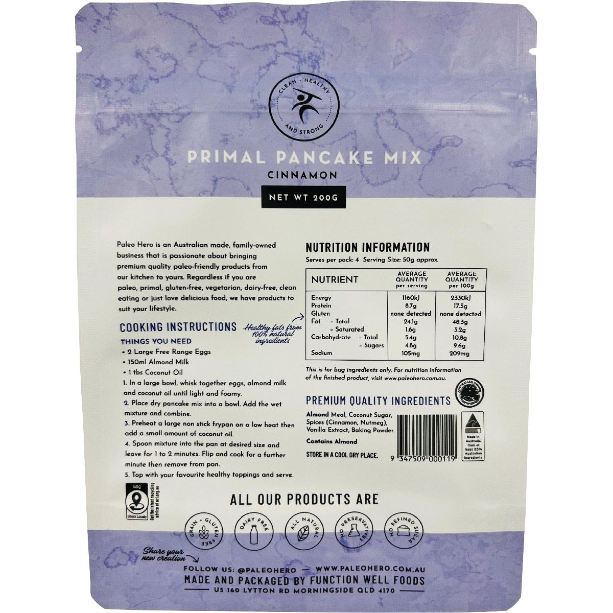 Paleo Hero Primal Pancake Mix Cinnamon 200g - Paleo Hero