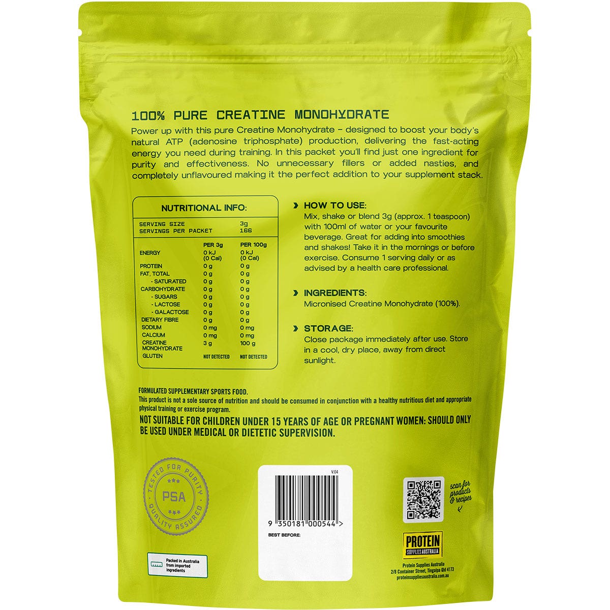 Protein Supplies Australia Creatine Monohydrate Pure 500g