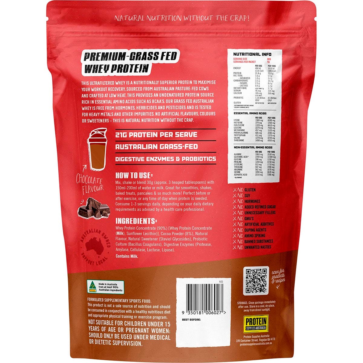Protein Supplies Australia Australian Whey Protein Chocolate 500g - Protein Supplies Australia