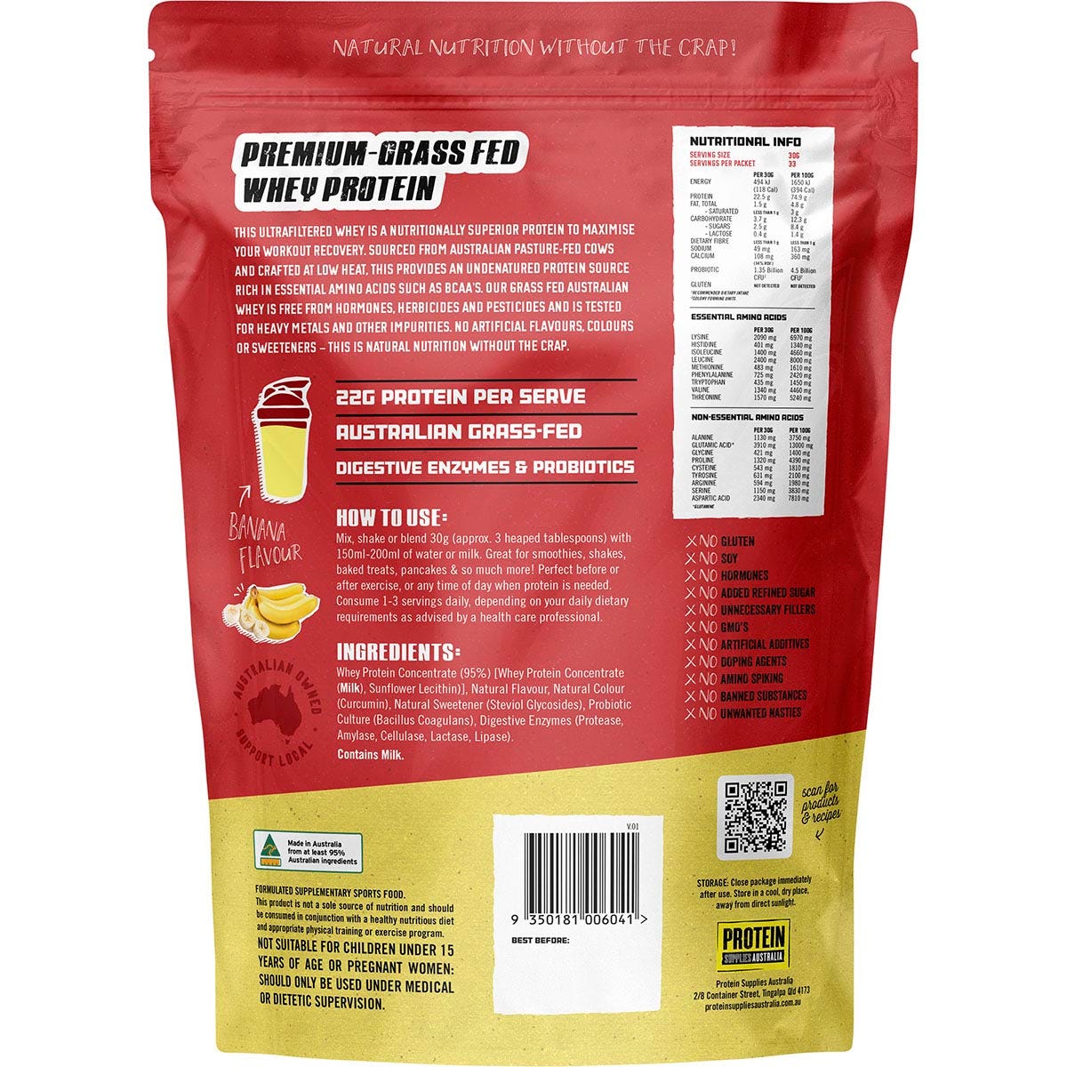 Protein Supplies Australia Australian Whey Protein Banana 1kg - Protein Supplies Australia