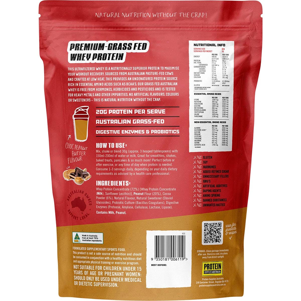 Protein Supplies Australia Australian Whey Protein Choc Peanut Butter 1kg - Protein Supplies Australia