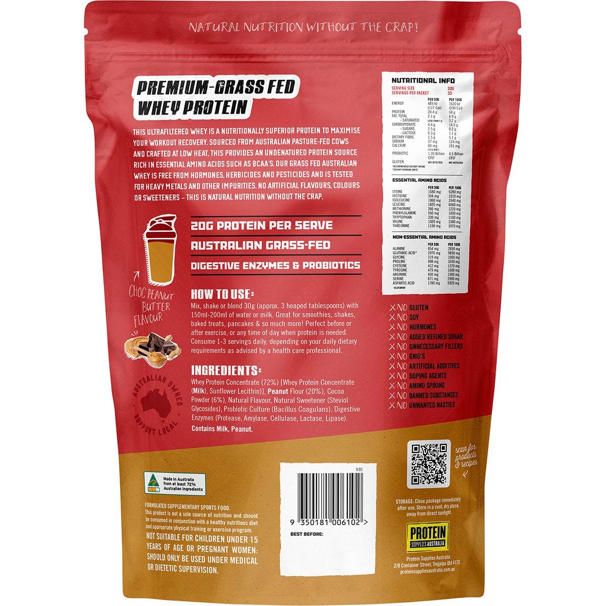 Protein Supplies Australia Australian Whey Protein Choc Peanut Butter 500g - Protein Supplies Australia