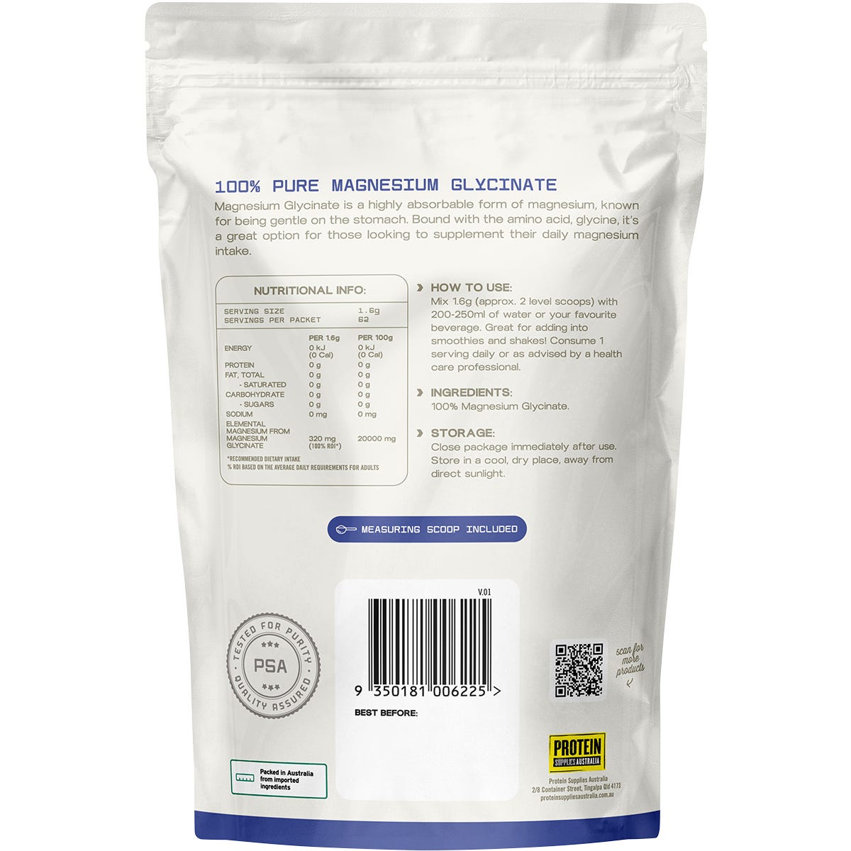 Protein Supplies Australia Magnesium Glycinate 100g - Protein Supplies Australia